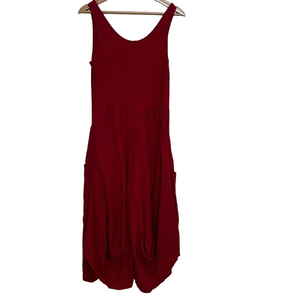 Inizio Magic Linen Dress XL Red Bubble Hem Lagenlook Sleeveless Italy Pockets - Picture 6 of 10